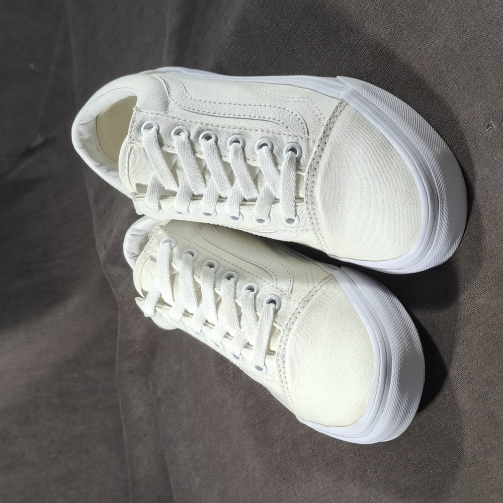 Vans Old Skool Mono White Classic Canvas Lace Up Sneakers VG- US 6.5